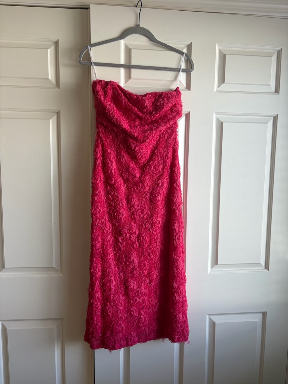 Lulu's Strapless Hot Pink Lace Midi Dress